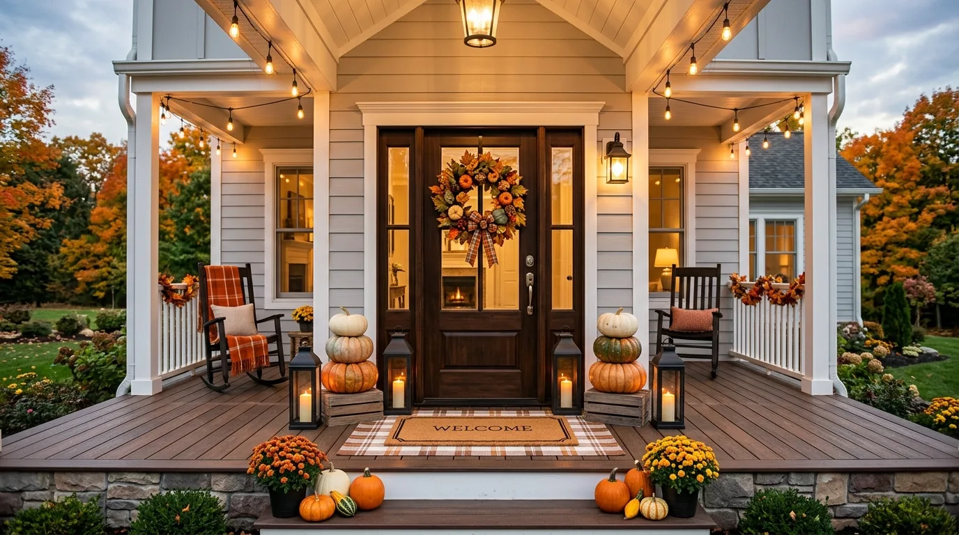 Style around the front door rather than away from it inspiration for a fall porch.